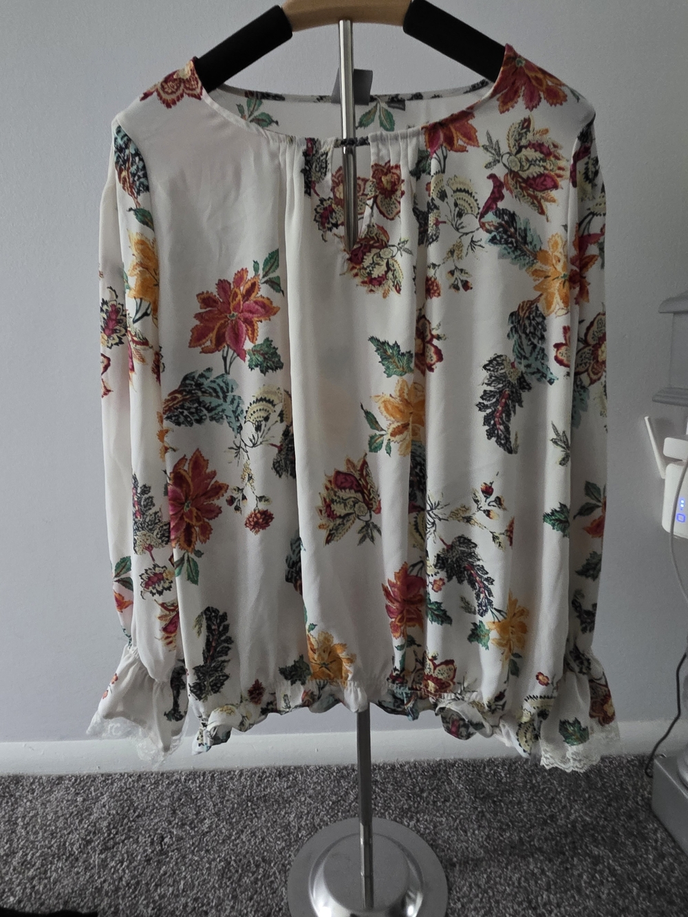 New York & Company Cream Floral Blouse with Pink, Yellow & Green